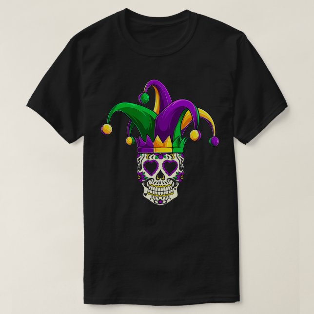 Camiseta Mardi Gras Sugar Skull Jester Costume , Women Man  (Diseño del anverso)
