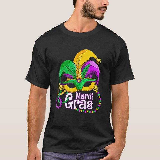 Camiseta Mardi Gras T Shirt Mardi Gras Beads Mask Feathers  (Anverso)