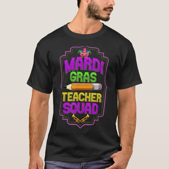 Camiseta Mardi Gras Teacher Squad Funny Con Apple Mask Pe (Anverso)