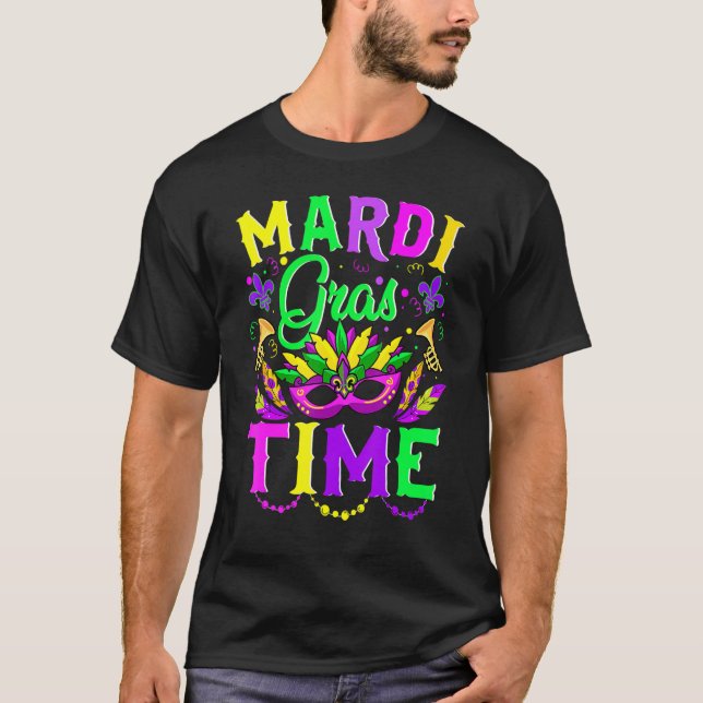 Camiseta Mardi Gras Time Feathered Krewes Máscara Mardi Gra (Anverso)