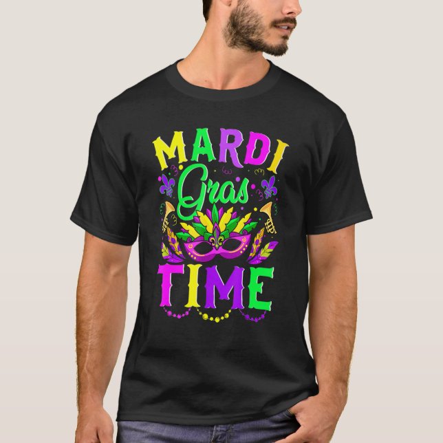 Camiseta Mardi Gras Time Feathered Krewes Máscara Mardi Gra (Anverso)
