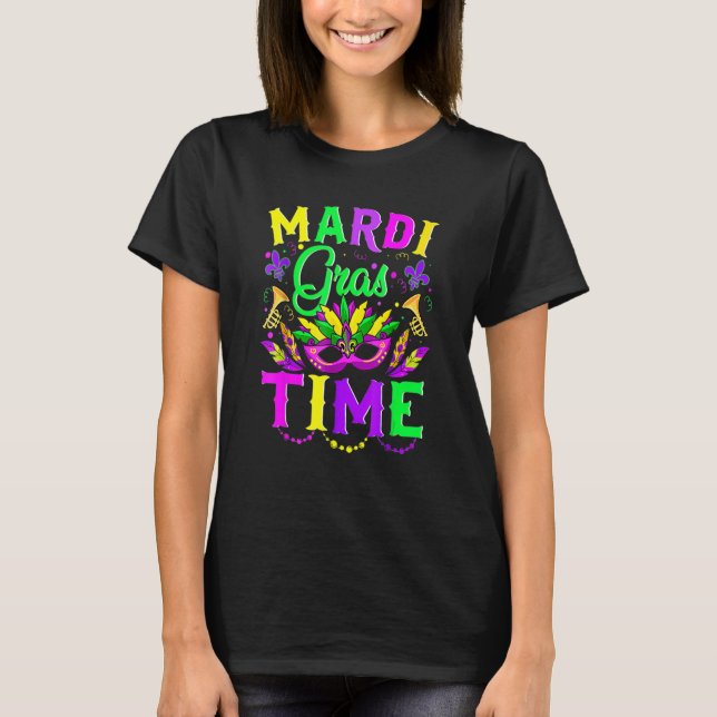 Camiseta Mardi Gras Time Feathered Krewes Máscara Mardi Gra (Anverso)