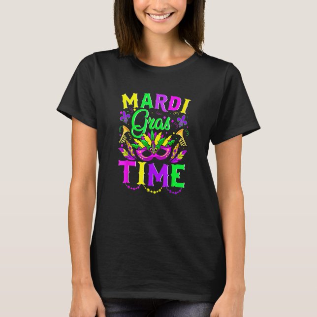 Camiseta Mardi Gras Time Feathered Krewes Mask Mardi Gras F (Anverso)