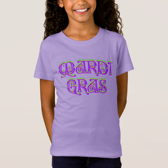Camiseta Mardi Gras Typography Carnaval Verde morado (Anverso)