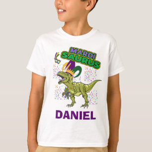 Camiseta Mardi Gras Tyrannosaurus CON NOMBRE PERSONALIZADO