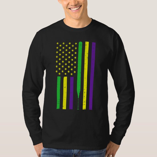 Camiseta Mardi Gras US Flag Baseball Bat Patriotic Men Wome (Anverso)