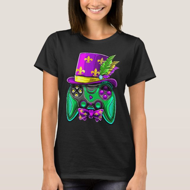 Camiseta Mardi Gras Video Game Controller Jester Hat Costum (Anverso)