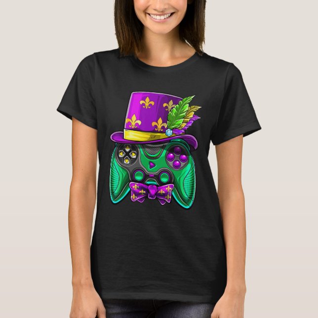 Camiseta Mardi Gras Video Game Controller Jester Hat Costum (Anverso)