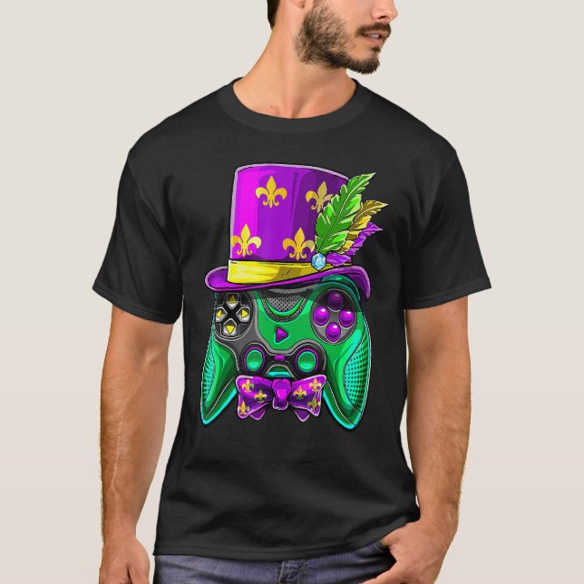 Camiseta Mardi Gras Video Game Controller Jester Hat Costum (Anverso)