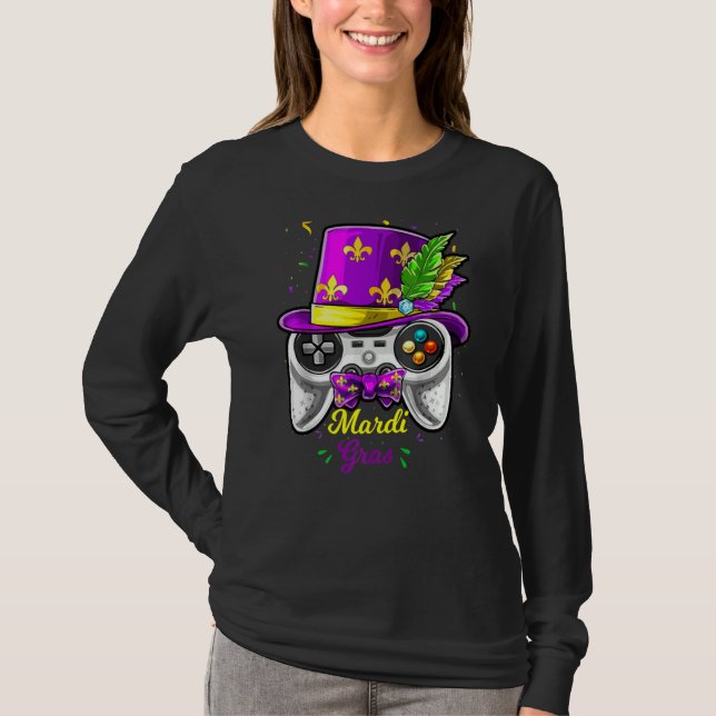 Camiseta Mardi Gras Video Game Controller Jester Mask Costu (Anverso)