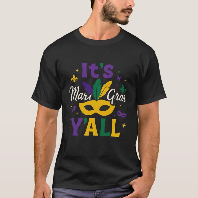 Camiseta Mardi Gras Y’all Feathered Mask Carnival Bold  (Anverso)