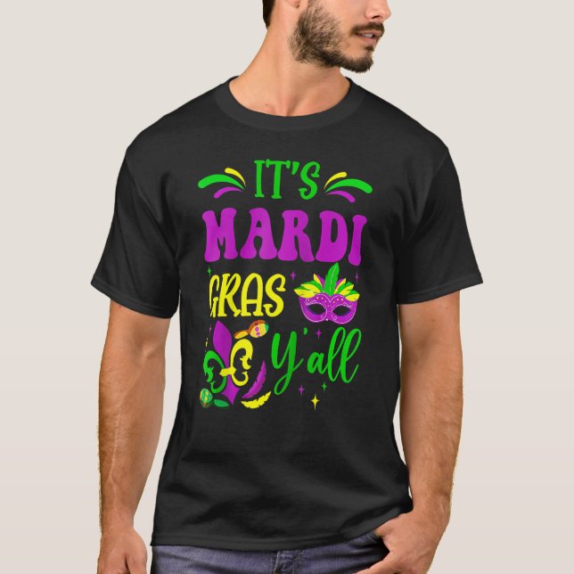 Camiseta Mardi Gras Yall Funny Mardi Gras Party Mask Beads  (Anverso)