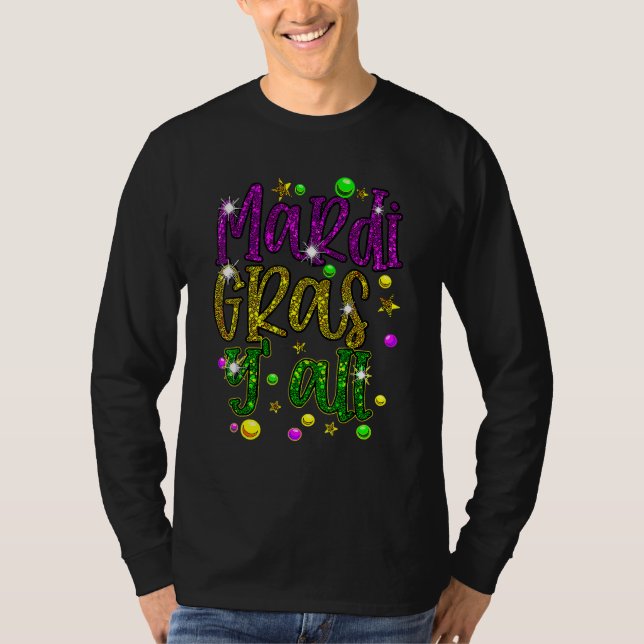 Camiseta Mardi Gras Y'all Galveston Fun Cute Beads And Mask (Anverso)