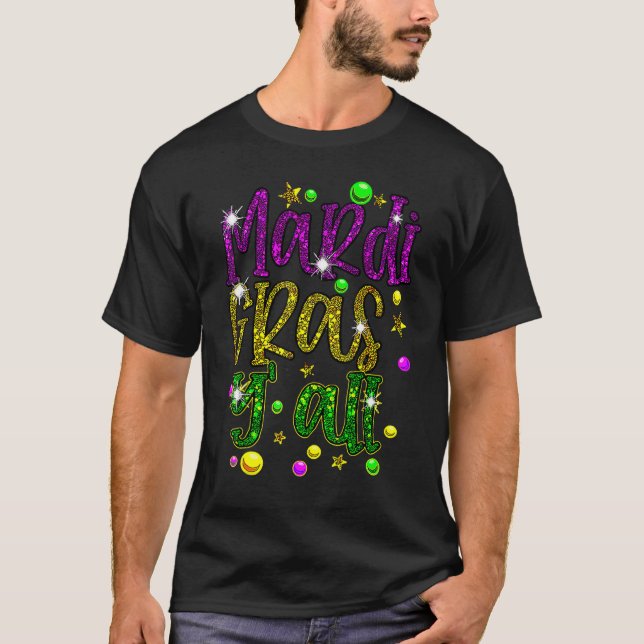 Camiseta Mardi Gras Y'all Galveston Fun Cute Beads And Mask (Anverso)