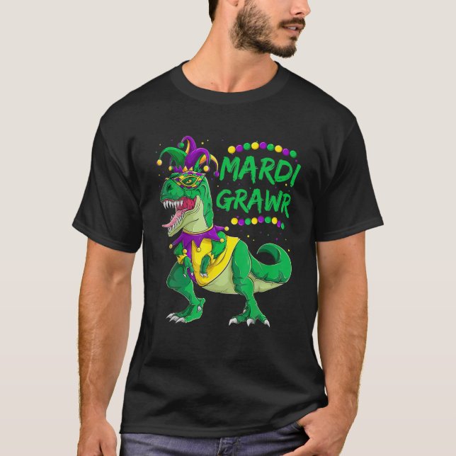 Camiseta Mardi Grawr Dino Jester Outfit, Mardi Gras T Rex K (Anverso)