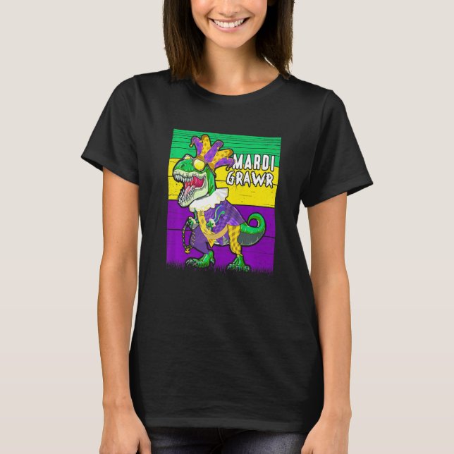 Camiseta Mardi Grawr Dinosaur Mardi Gras T Rex Dino Boys to (Anverso)
