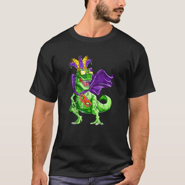 Camiseta Mardi Grawr T Rex Dino Dinosaur Mardi Gras Bead Bo (Anverso)