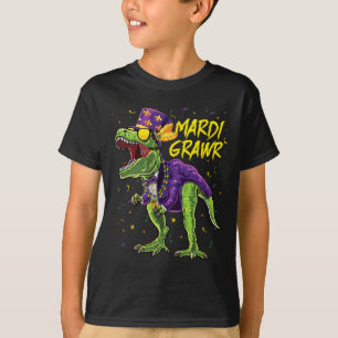 Camiseta Mardi Grawr T-rex Dinosaur Dino Mardi Gras Kids Bo