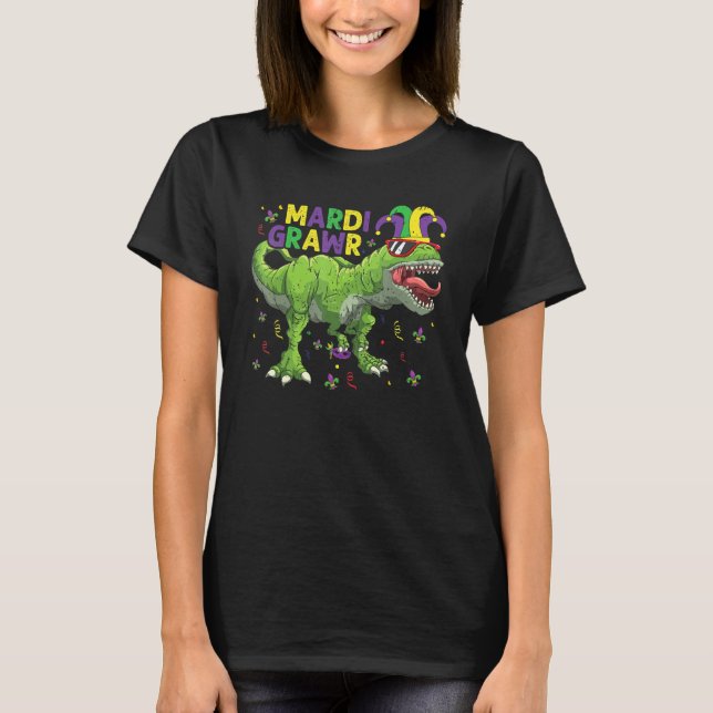 Camiseta Mardi Grawr T Rex Dinosaur Mardi Gras Bebe (Anverso)