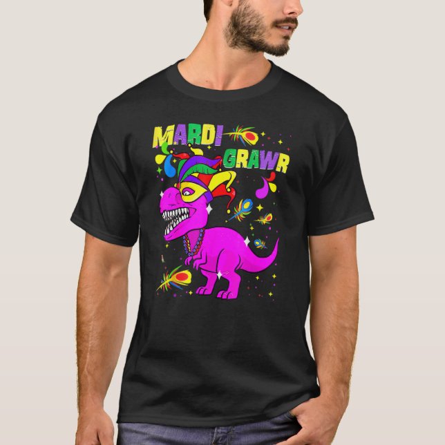 Camiseta Mardisaurus T Rex Dinosaur Funny Mardi Gras Boys K (Anverso)