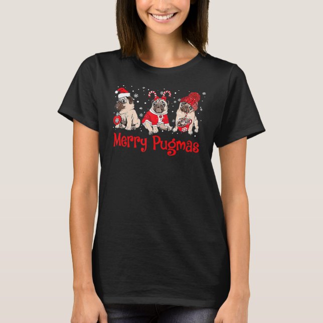 Camiseta Marea Pugmas Perro Navidad Árbol Santa Hat Pug Chr (Anverso)