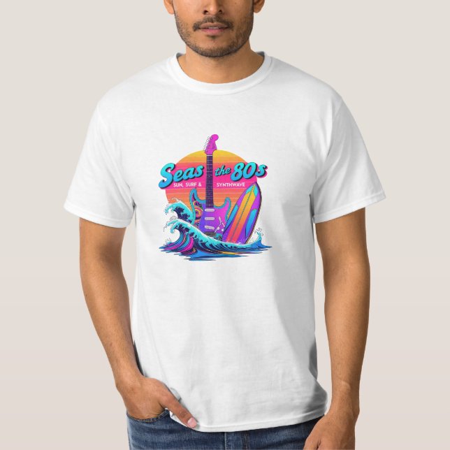 Camiseta Mares los 80 - Surf Rock & Synthwave Sunset Tee (Anverso)