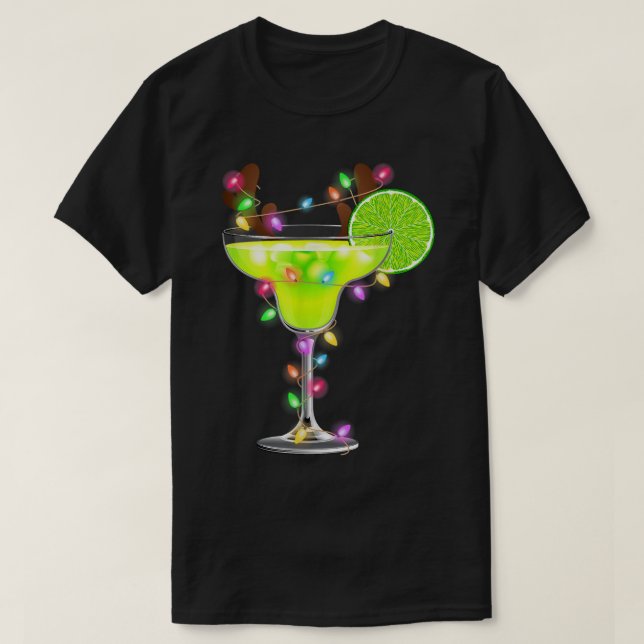 Camiseta Margarita de renos Vidrio Xmas Luz Bebida Merry (Diseño del anverso)