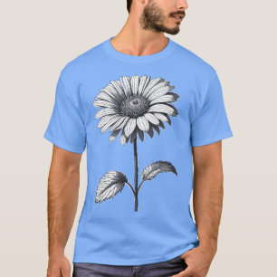 Camiseta Margarita Flor con tallo Arte en blanco y negro Pr