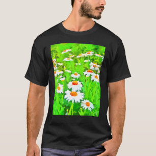 Camiseta Margaritas blancas de jardín artísticas brillantes
