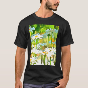 Camiseta Margaritas blancas de jardín artísticas brillantes