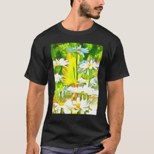 Camiseta Margaritas blancas de jardín artísticas brillantes