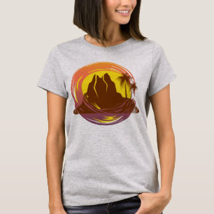 Camiseta Margen con el paisaje volcánico tropical y palmera