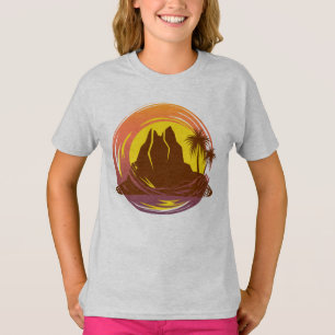Camiseta Margen con el paisaje volcánico tropical y palmera