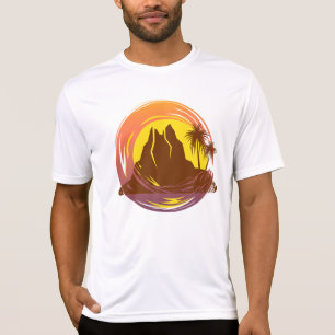 Camiseta Margen con el paisaje volcánico tropical y palmera