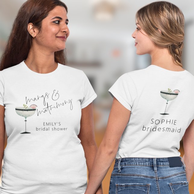 Camiseta Marg's y Matrimony Name Bridal Shower (Front and back view)