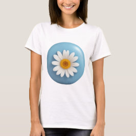Camiseta Marguerita blanca en un fondo de un círculo azul c