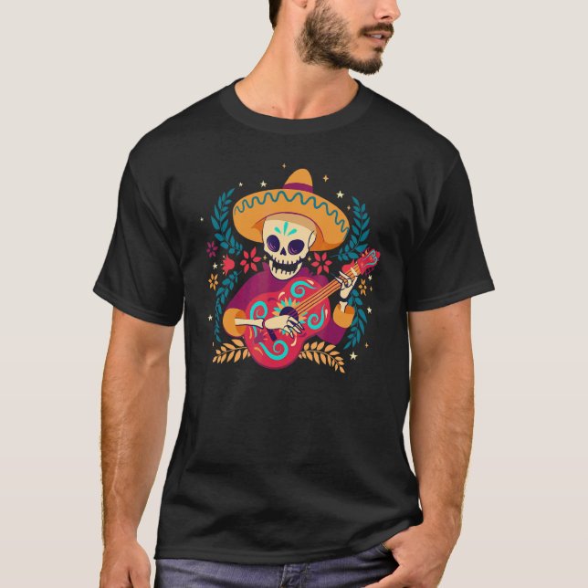 Camiseta Mariachi, Día De La Muerte Del Esbozo Cinco De May (Anverso)