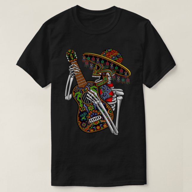 Camiseta Mariachi Skeleton Tocando El Día De La Guitarra De (Diseño del anverso)