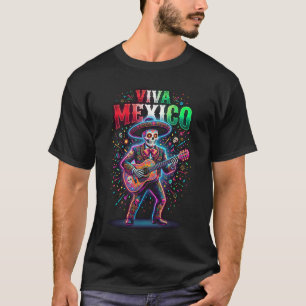 Camiseta Mariachi Viva México, Esqueleto Colorido