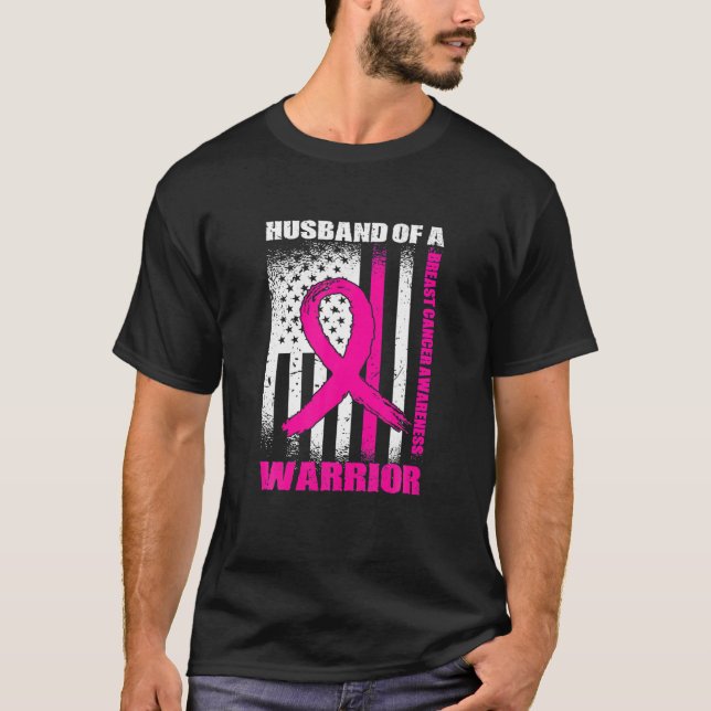Camiseta Marido De Cinta Rosa De Un Cáncer De Mama Guerrero (Anverso)