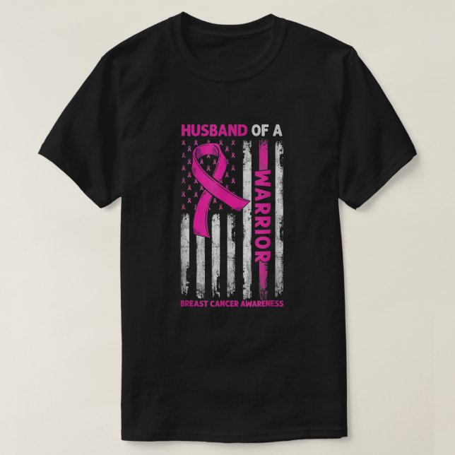 Camiseta Marido De Un Cáncer De Mama De Bandera Estadounide (Diseño del anverso)