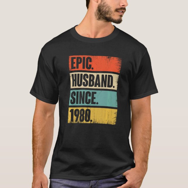 Camiseta Marido retro épico desde 1980 42º Anivers Boda (Anverso)