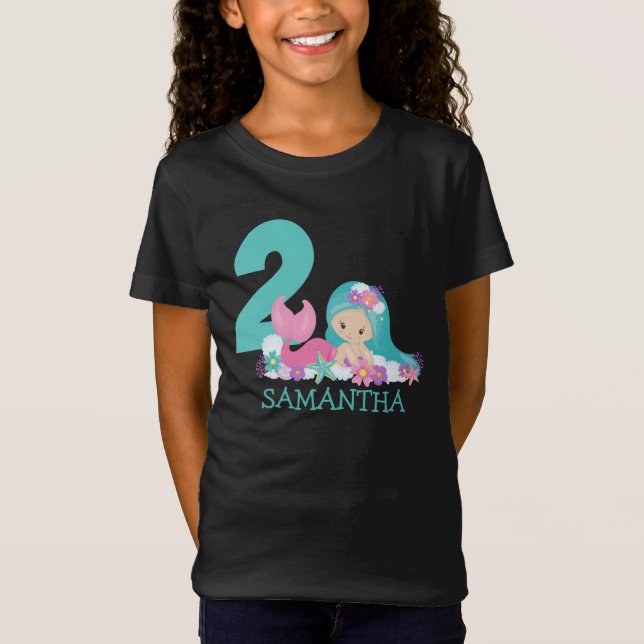 Camiseta Marina de 2º cumpleaños de la sirena - De la camis (Anverso)