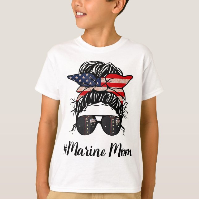 Camiseta Marine Life Mom Military Messy Bun (Anverso)