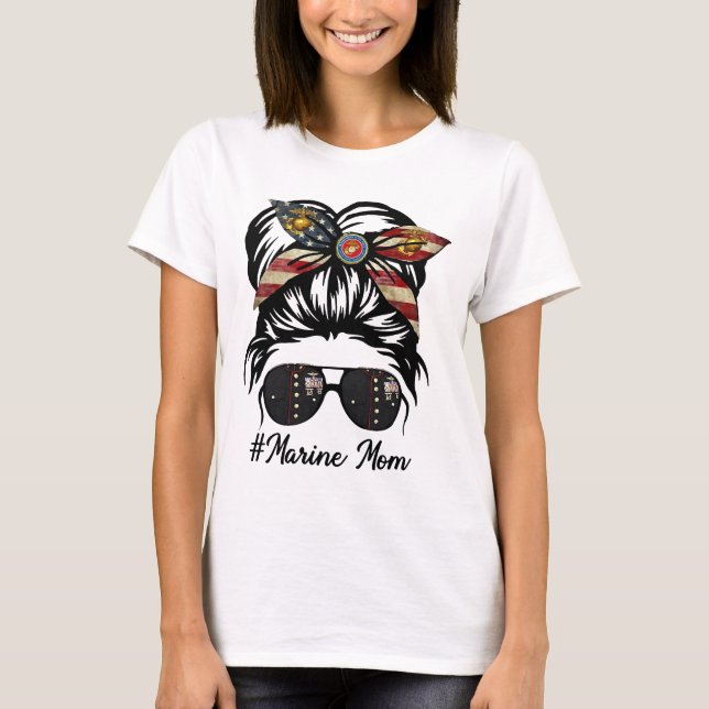 Camiseta Marine Life Mom Military Messy Bun  (Anverso)