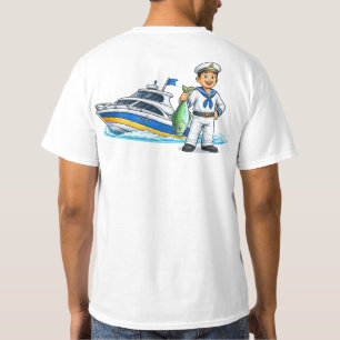 Camiseta Marinero de Dibujos Animados con Yate y Arte Náuti