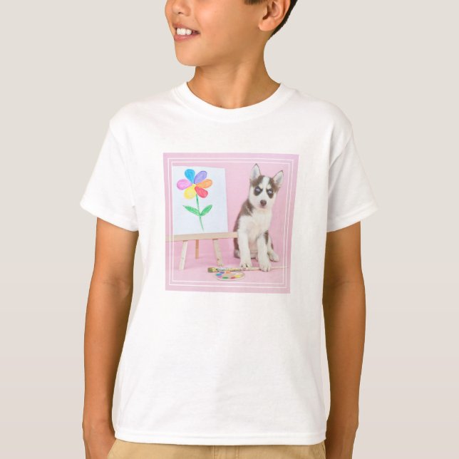 Camiseta Marioneta pintando una flor arco iris (Anverso)