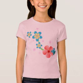 Camiseta Mariposa abstracta suave en flores rosas y azules