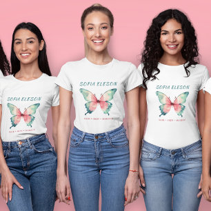 Camiseta Mariposa acuarela Elegante Salón de nombres rosado