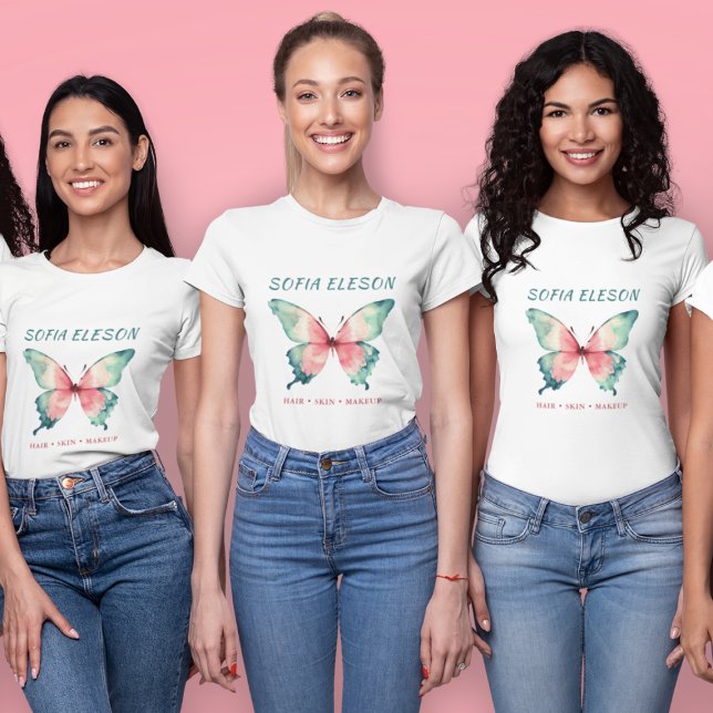 Camiseta Mariposa acuarela Elegante Salón de nombres rosado (Subido por el creador)